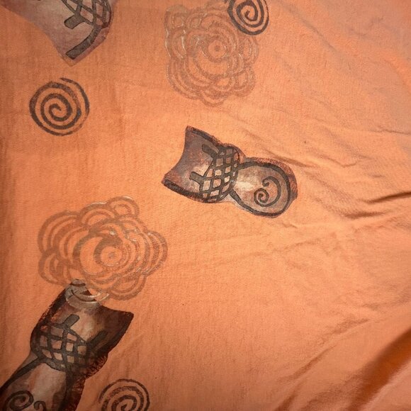 Blue Fish Hand Printed Organic Cotton Midi Skirt Pockets Lagenlook Orange USA 1 - Picture 8 of 8